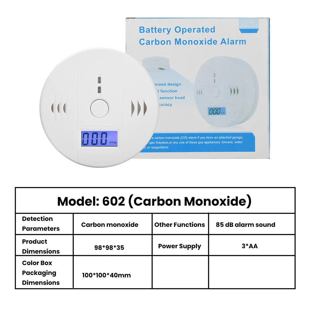 Carbon Monoxide Detector — LCD Display Alarm, Battery Operated