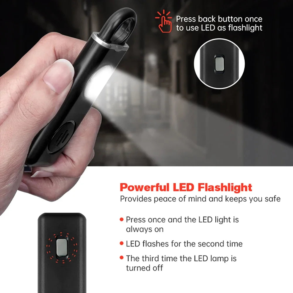 130dB Rechargeable Personal Safety Siren — Strobe Light & Keychain Alarm
