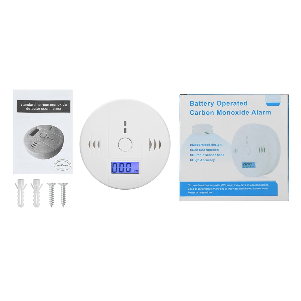 Carbon Monoxide Detector — LCD Display Alarm, Battery Operated
