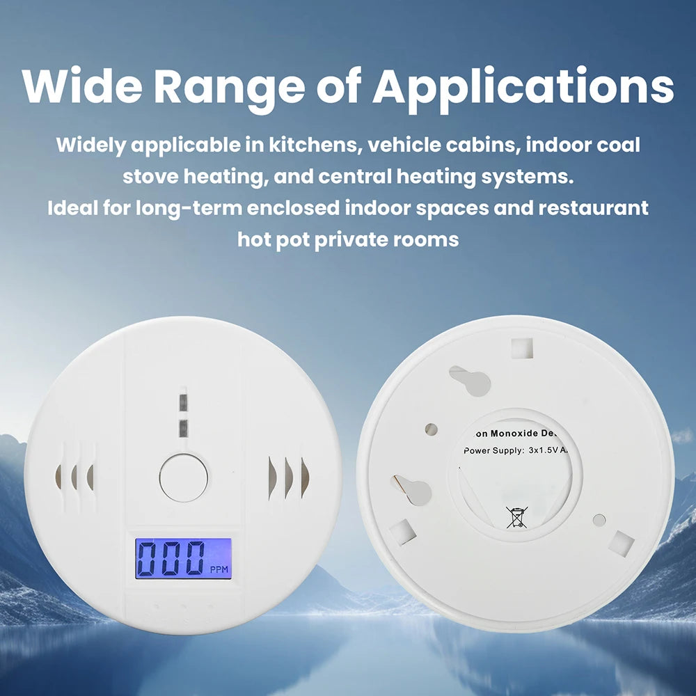 Carbon Monoxide Detector — LCD Display Alarm, Battery Operated