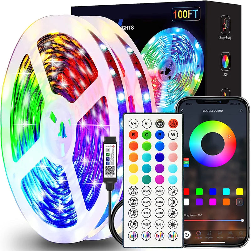 RGB LED Strip Lights 100FT — Bluetooth App Control Music Sync