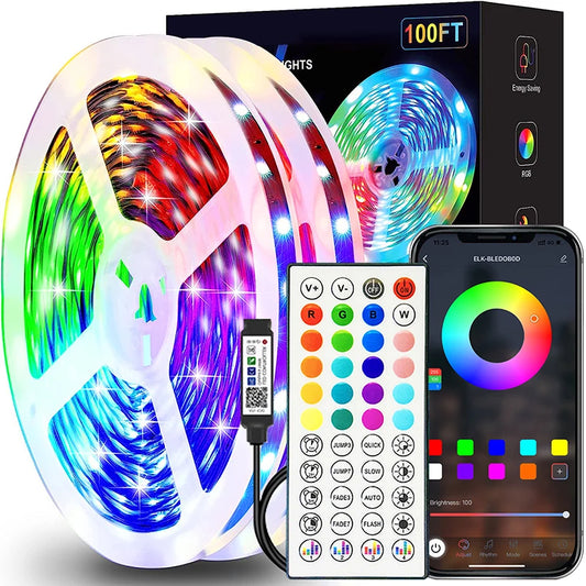 RGB LED Strip Lights 100FT — Bluetooth App Control Music Sync