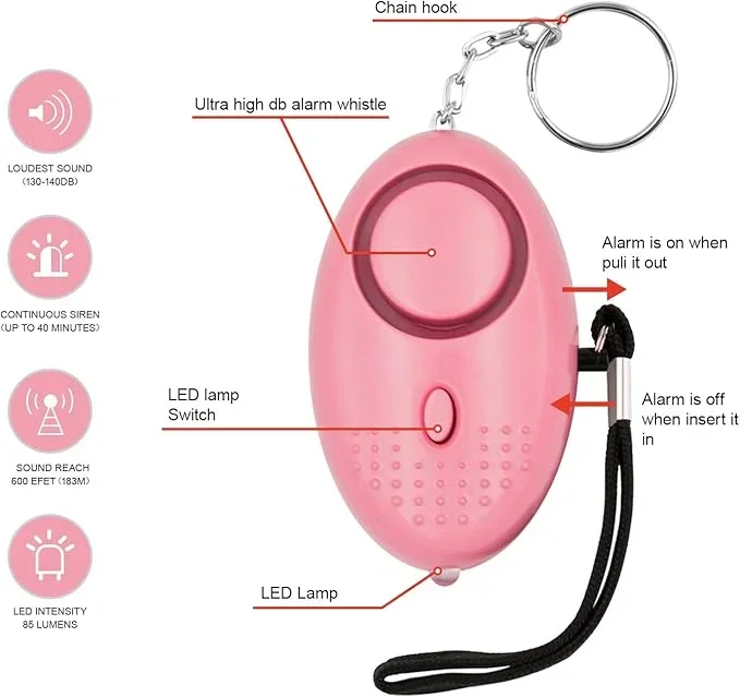 140dB Personal Safety Alarm Keychain — Emergency SOS Siren with LED Light