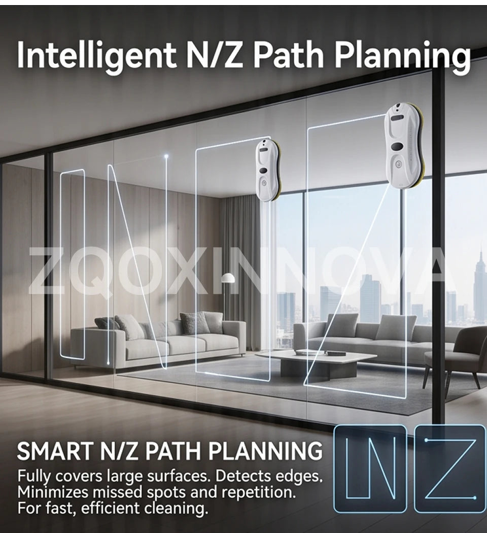 Robot Window Cleaner — 2800Pa Suction, Dual-Side Water Spray, Smart Path Planning