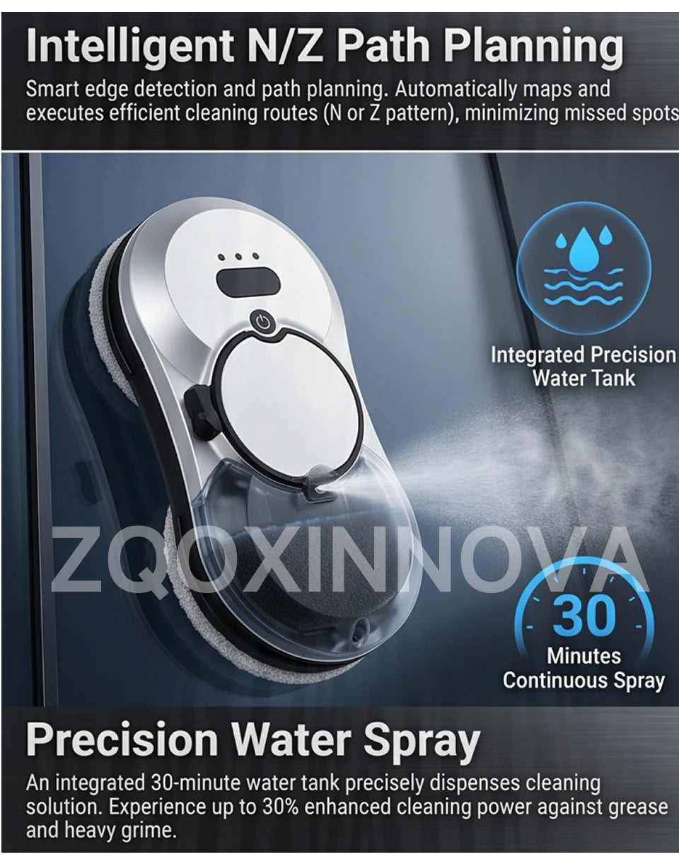 Robot Window Cleaner — 2800Pa Suction, Dual-Side Water Spray, Smart Path Planning