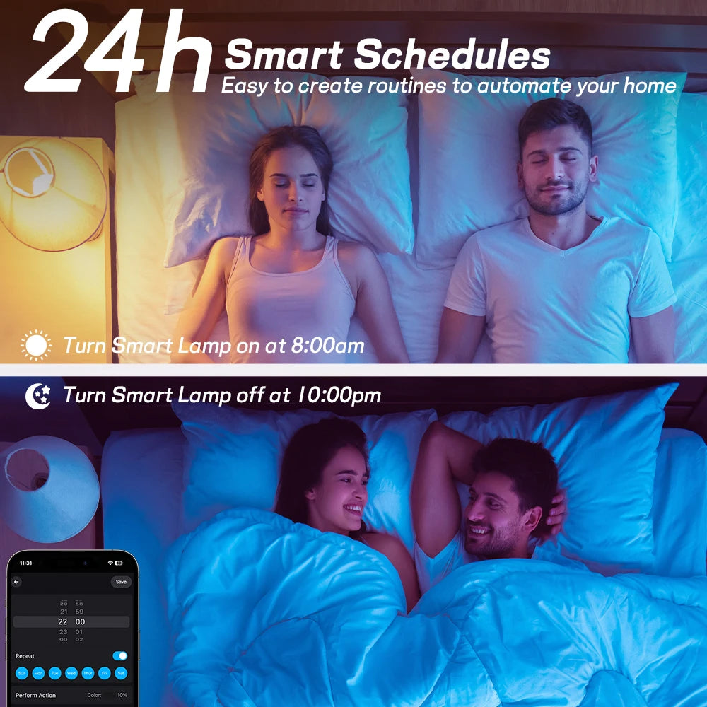 Smart Color-Changing LED Bulb – WiFi + Bluetooth, 16 Million Colors, Music Sync