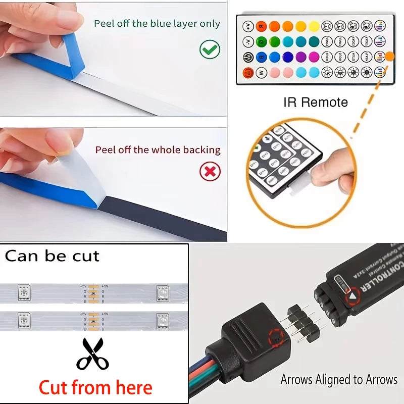 RGB LED Strip Lights 100FT — Bluetooth App Control Music Sync