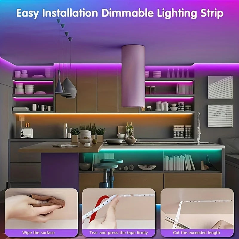 RGB LED Strip Lights 100FT — Bluetooth App Control Music Sync