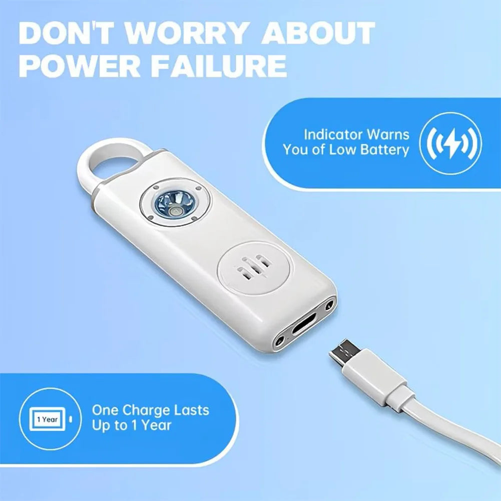 130dB Rechargeable Personal Safety Siren — Strobe Light & Keychain Alarm
