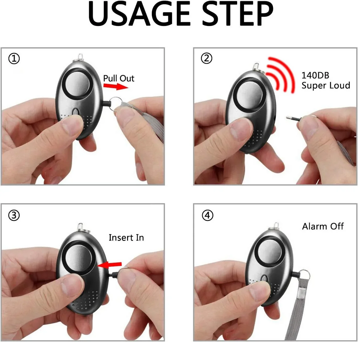 140dB Personal Safety Alarm Keychain — Emergency SOS Siren with LED Light