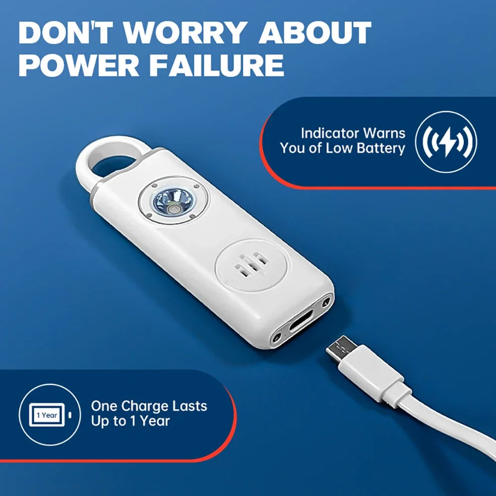 130dB Rechargeable Personal Safety Siren — Strobe Light & Keychain Alarm