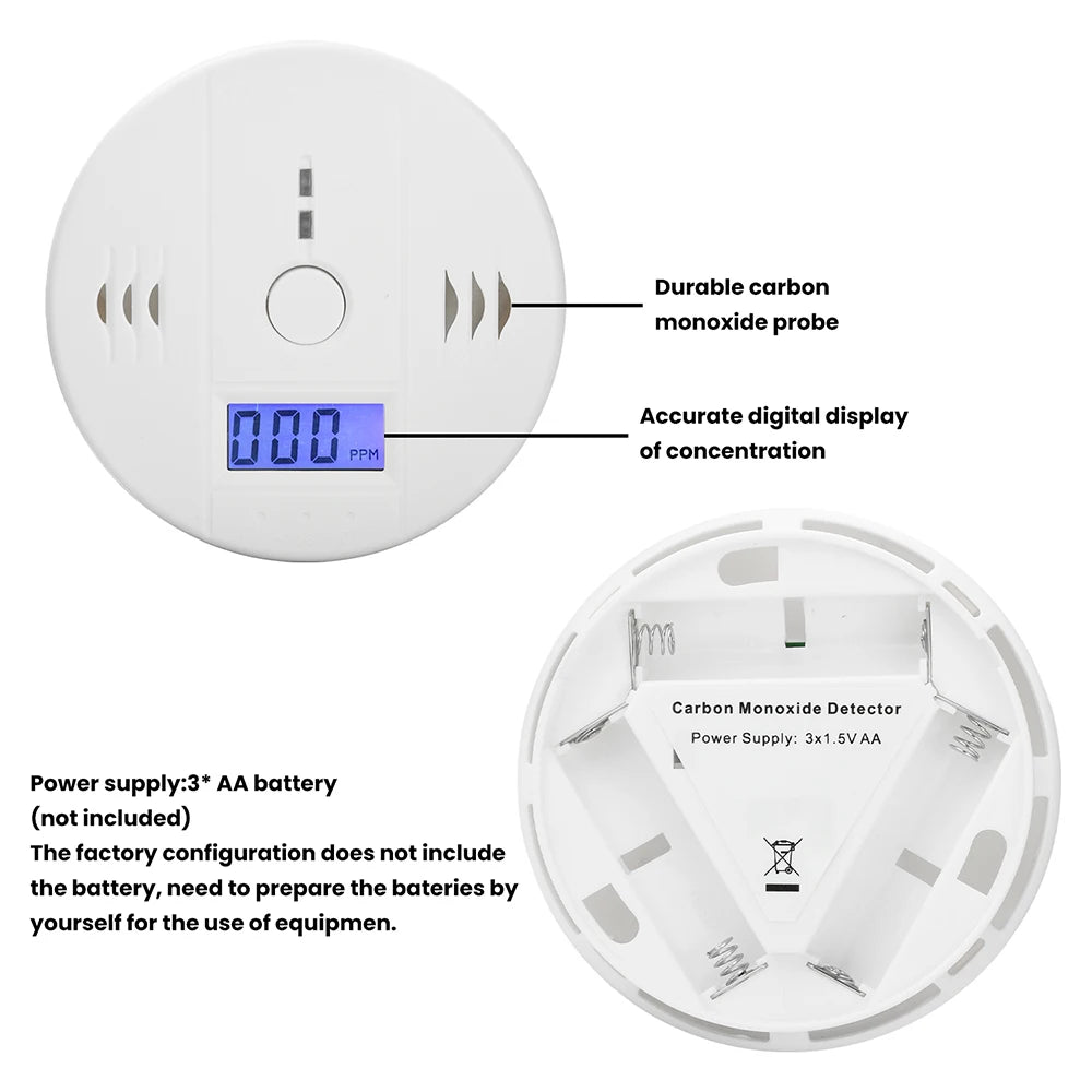 Carbon Monoxide Detector — LCD Display Alarm, Battery Operated