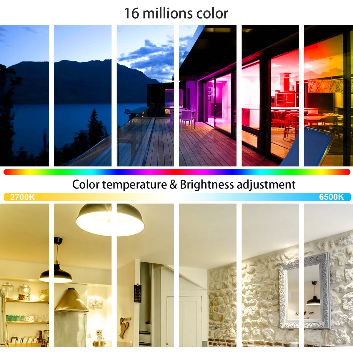 Smart Color-Changing LED Bulb – WiFi + Bluetooth, 16 Million Colors, Music Sync