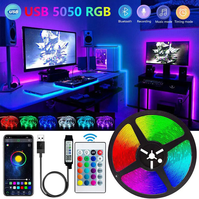 USB Bluetooth LED Strip Light – Music Sync, App + Remote Control, RGB 5050