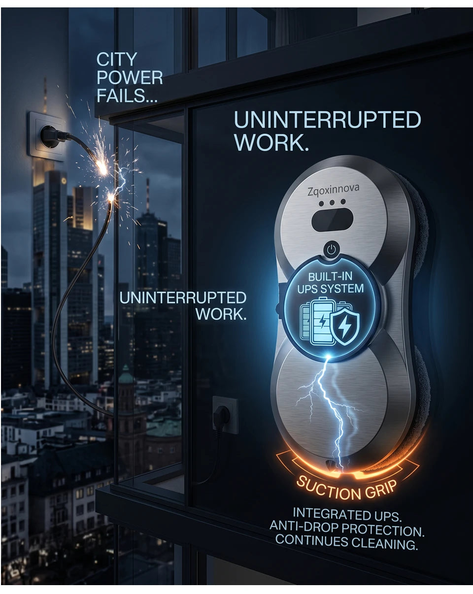 Robot Window Cleaner — 2800Pa Suction, Dual-Side Water Spray, Smart Path Planning