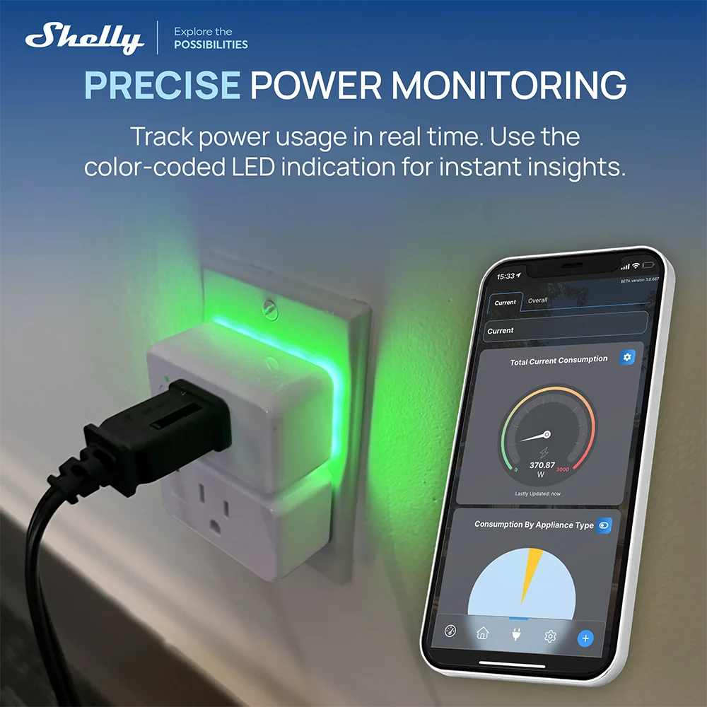 Shelly Plug US Gen4 – WiFi/Bluetooth/Zigbee Smart Outlet with Power Monitoring