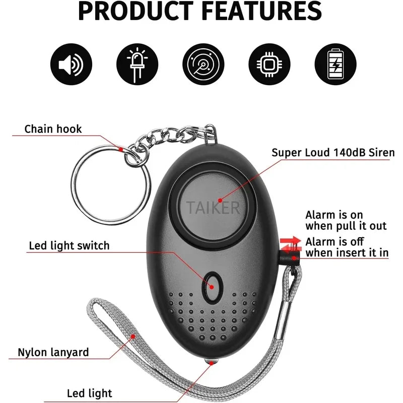 140dB Personal Safety Alarm Keychain — Emergency SOS Siren with LED Light