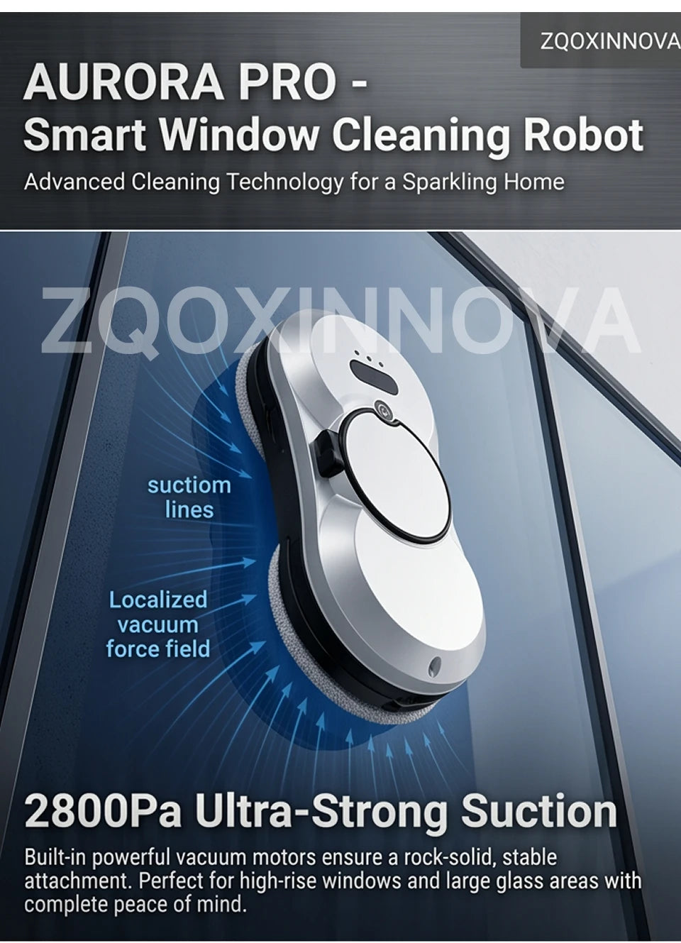 Robot Window Cleaner — 2800Pa Suction, Dual-Side Water Spray, Smart Path Planning