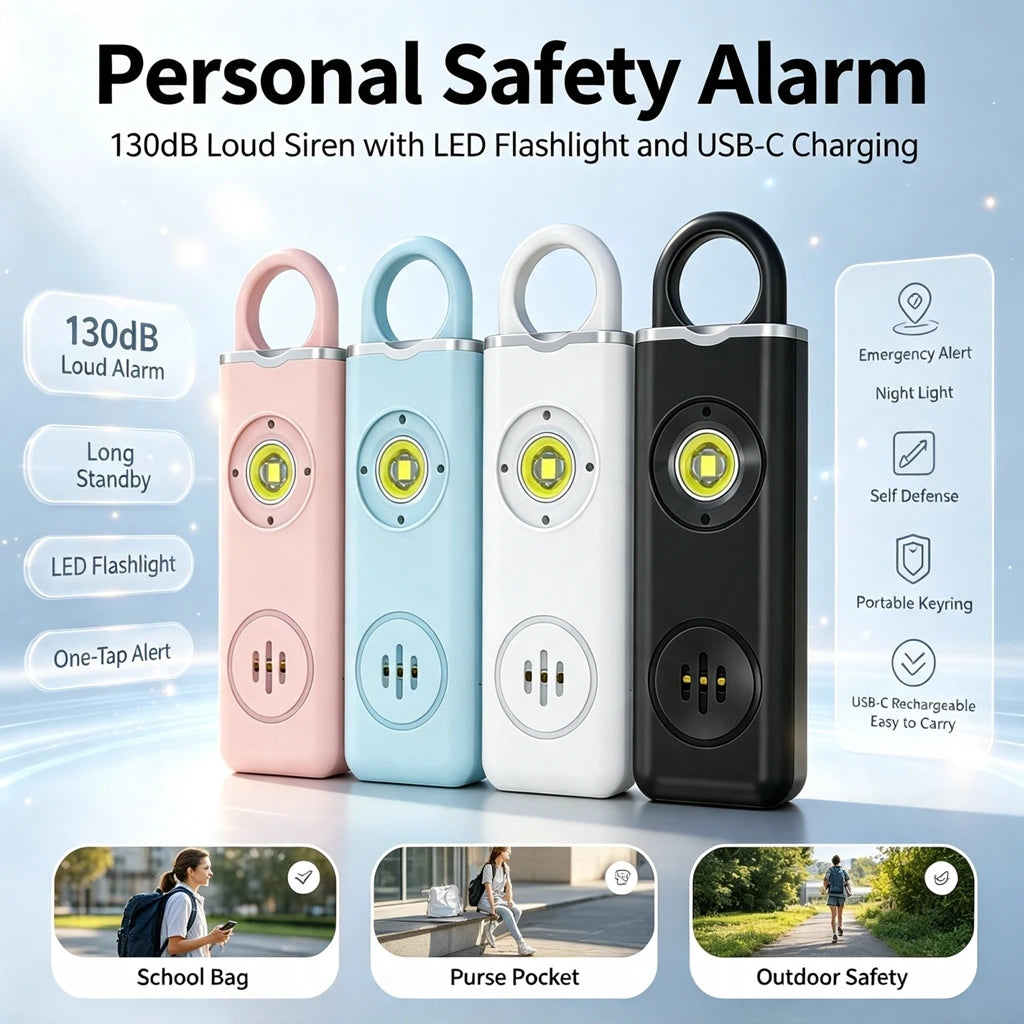 130dB Rechargeable Personal Safety Siren — Strobe Light & Keychain Alarm