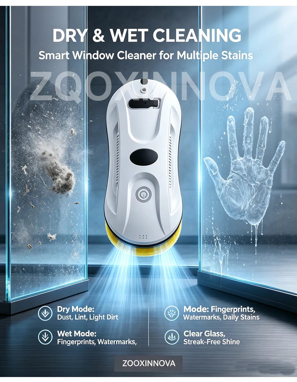 Robot Window Cleaner — 2800Pa Suction, Dual-Side Water Spray, Smart Path Planning