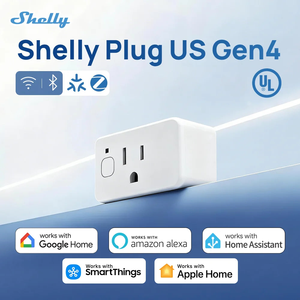 Shelly Plug US Gen4 – WiFi/Bluetooth/Zigbee Smart Outlet with Power Monitoring