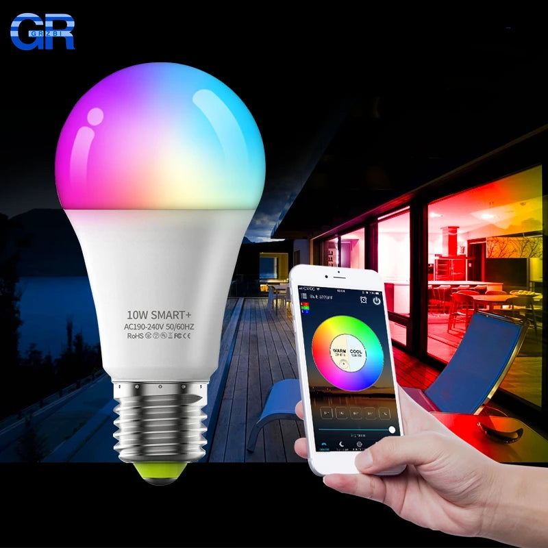 Smart Color-Changing LED Bulb – WiFi + Bluetooth, 16 Million Colors, Music Sync