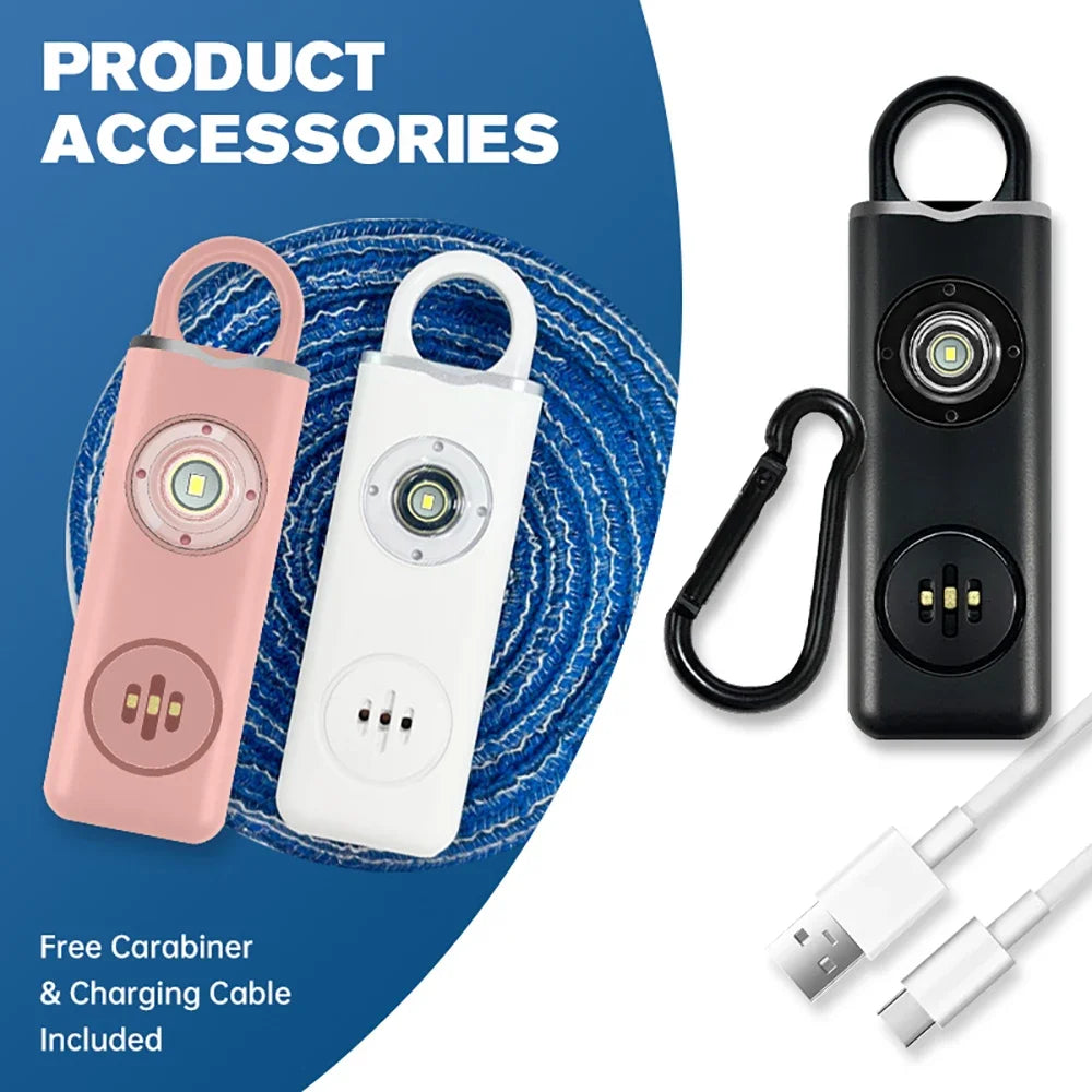 130dB Rechargeable Personal Safety Siren — Strobe Light & Keychain Alarm