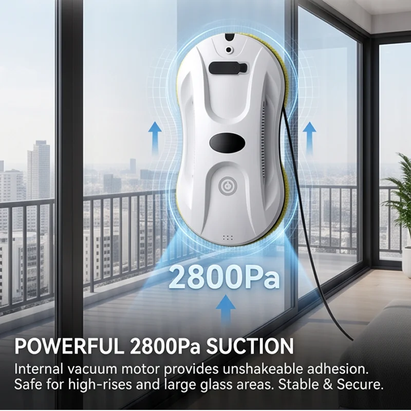 Robot Window Cleaner — 2800Pa Suction, Dual-Side Water Spray, Smart Path Planning