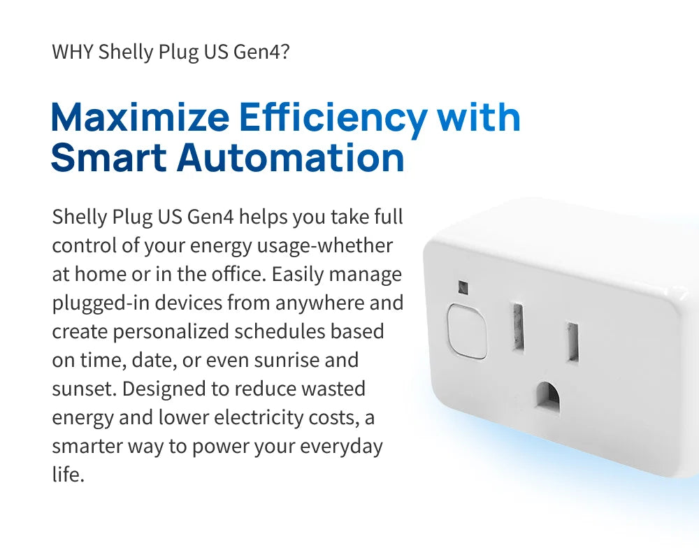 Shelly Plug US Gen4 – WiFi/Bluetooth/Zigbee Smart Outlet with Power Monitoring